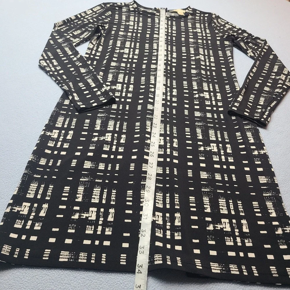 Michael Kors Sheath Dress Womens XS Black Cream Excellent Long Sleeve Geometric
